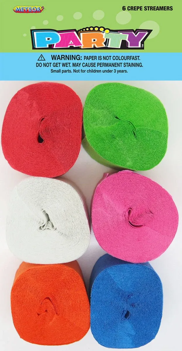 6pk Crepe Streamers - Assorted