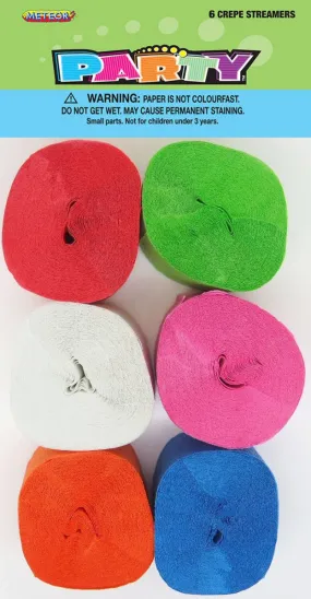 6pk Crepe Streamers - Assorted