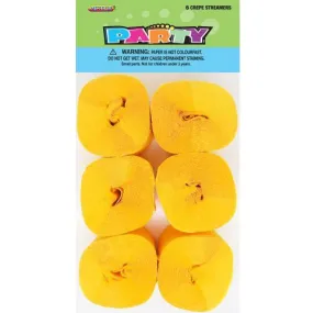 6pk Crepe Streamers - Yellow