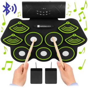 9 Pad Roll Up Bluetooth Electric Drum Set w/ Headphone Jack, Speaker, Pedal