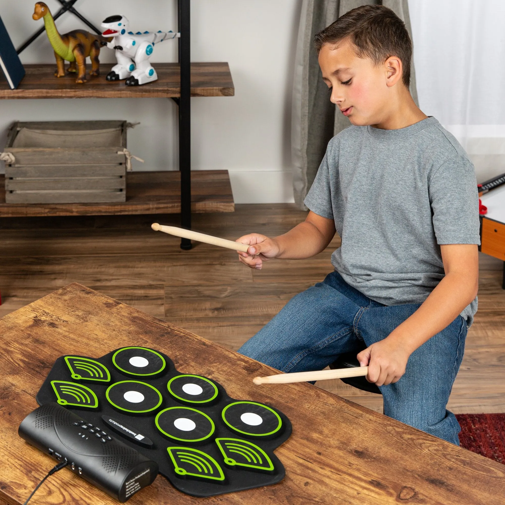 9 Pad Roll Up Bluetooth Electric Drum Set w/ Headphone Jack, Speaker, Pedal