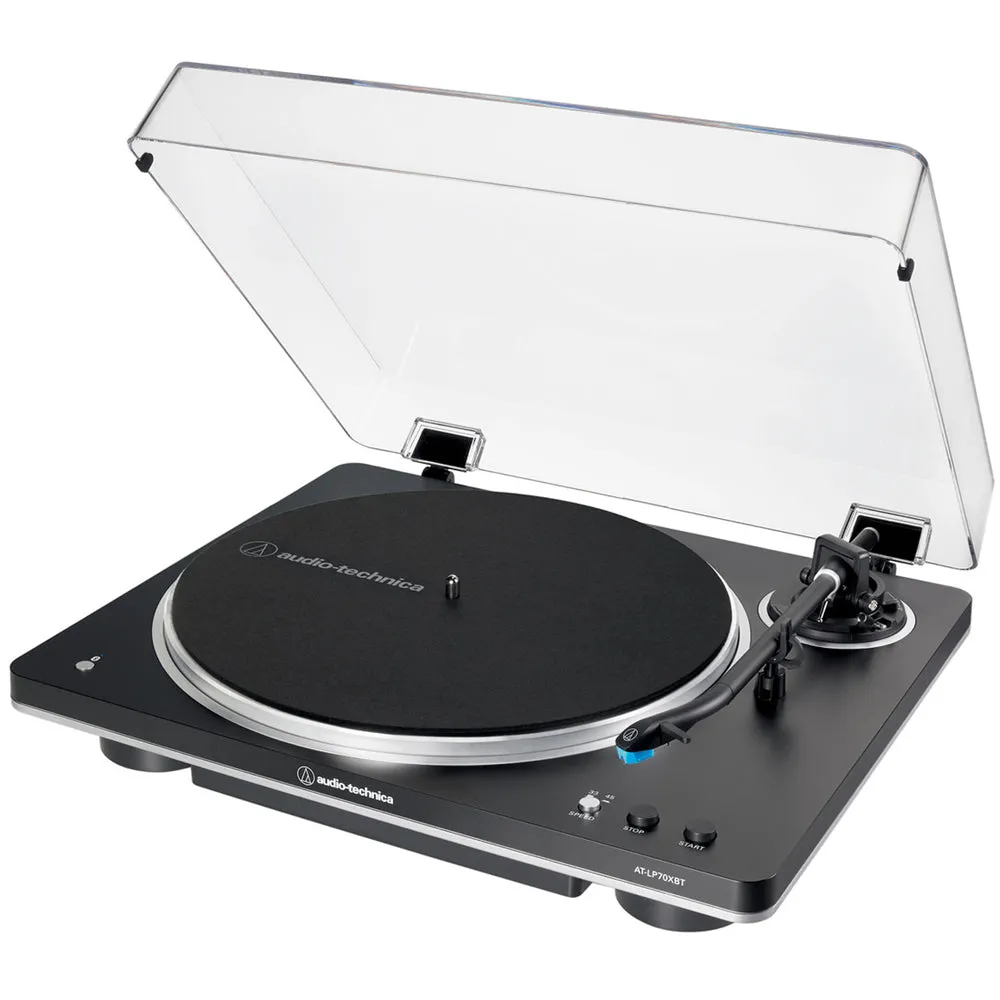 Audio Technica AT-LP70XBT Fully Automatic Bluetooth Wireless Turntable Black with Ruark MR1 MK2 Active Bluetooth Speakers Grey HiFi Package
