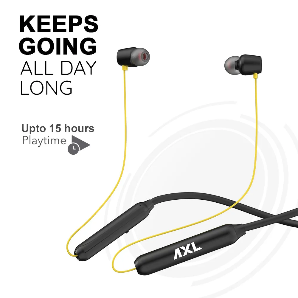 AXL NB09 Bluetooth 5.0 in Ear Neckband with Fast Charging, Up to 15 Hour Playtime, 10mm Extra Bass Drivers with HD Sound, Magnetic Earbuds