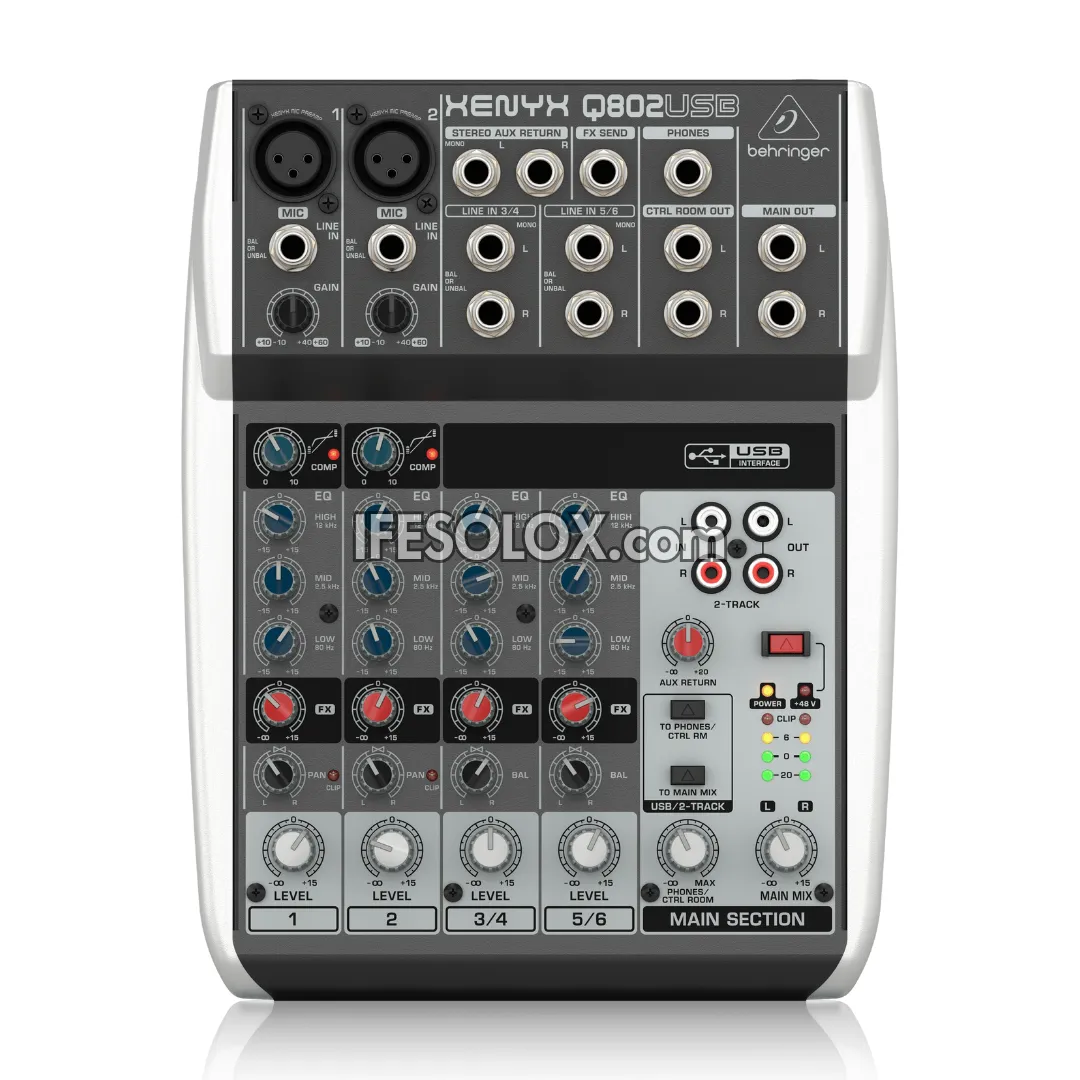Behringer XENYX Q802USB 8-Input Mixer with XENYX Mic Preamps, British EQ and USB Audio Interface - Brand New