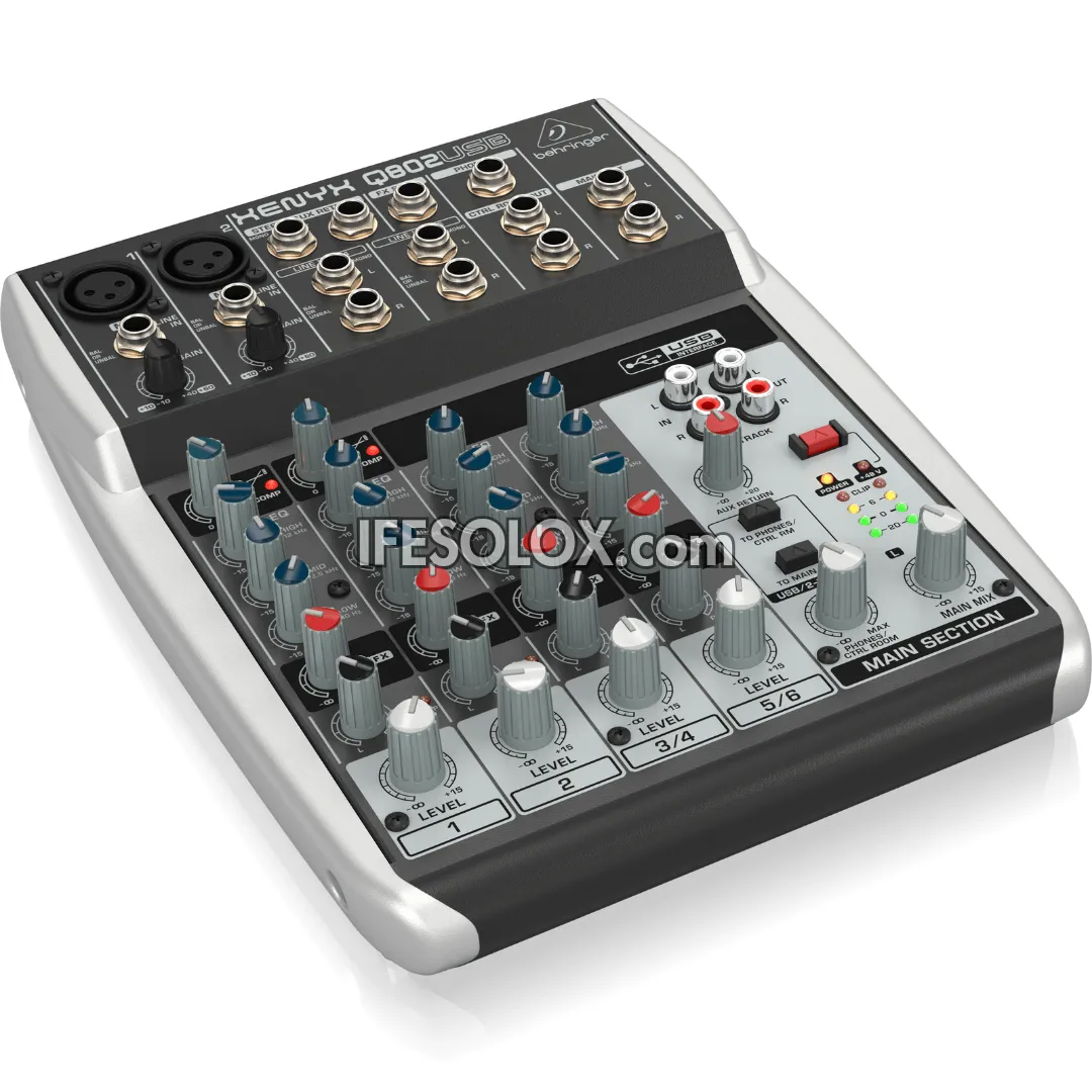 Behringer XENYX Q802USB 8-Input Mixer with XENYX Mic Preamps, British EQ and USB Audio Interface - Brand New