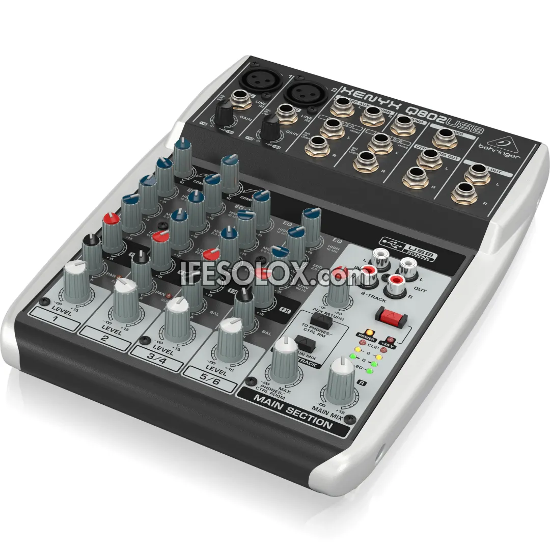 Behringer XENYX Q802USB 8-Input Mixer with XENYX Mic Preamps, British EQ and USB Audio Interface - Brand New