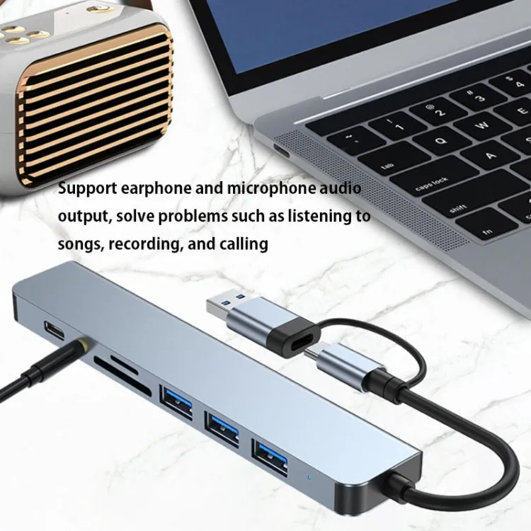 BYL-2218TU 8 in 1 USB   USB-C / Type-C to USB Multifunctional Docking Station HUB Adapter