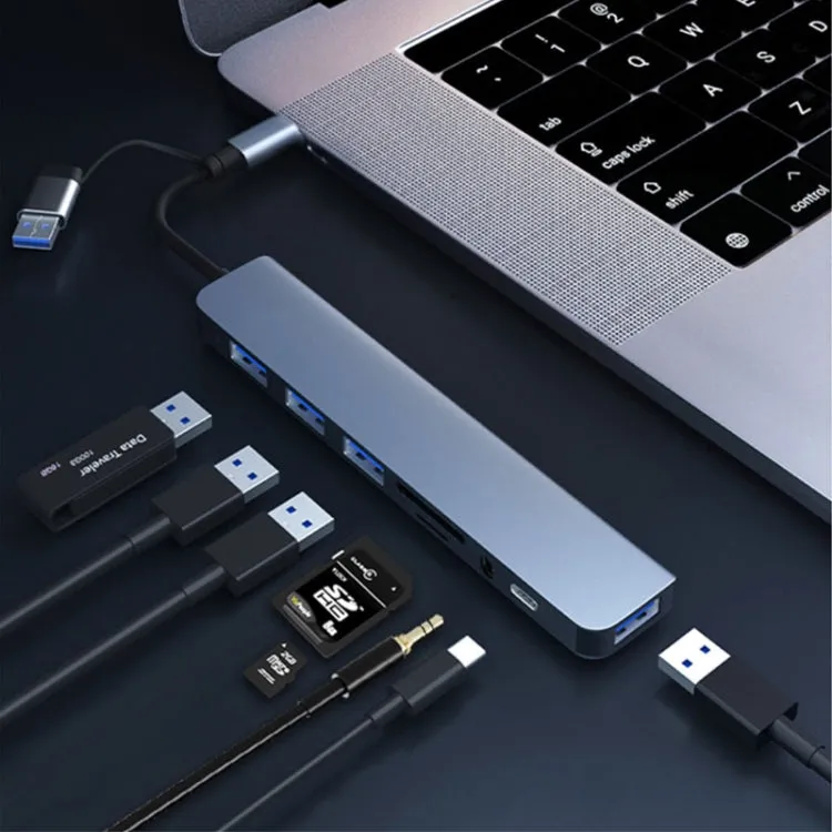 BYL-2218TU 8 in 1 USB   USB-C / Type-C to USB Multifunctional Docking Station HUB Adapter