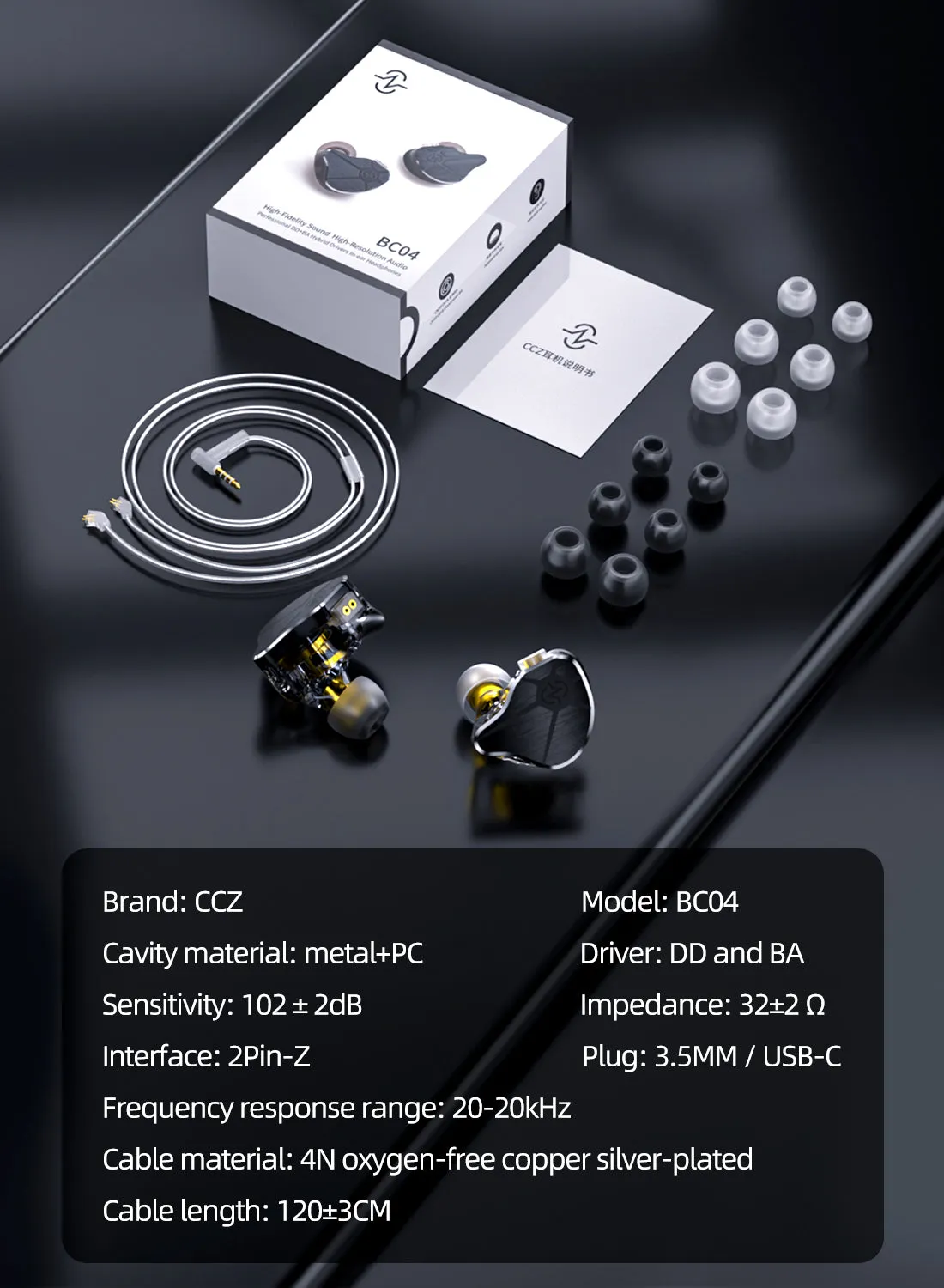 【CCZ BC04】 Best IEM Headphones Wired Gaming Earbuds In-ear Monitor Earphones 1 DD 1BA