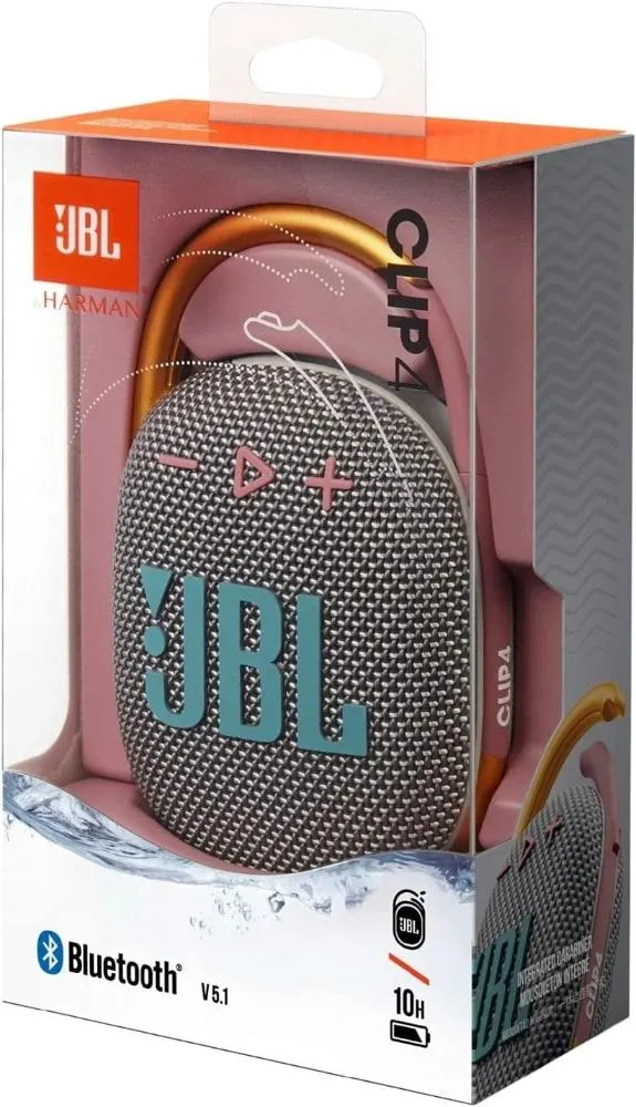 JBL Clip 4: Portable Speaker with Bluetooth, Built-in Battery, Waterproof and Dustproof Feature  - Gray