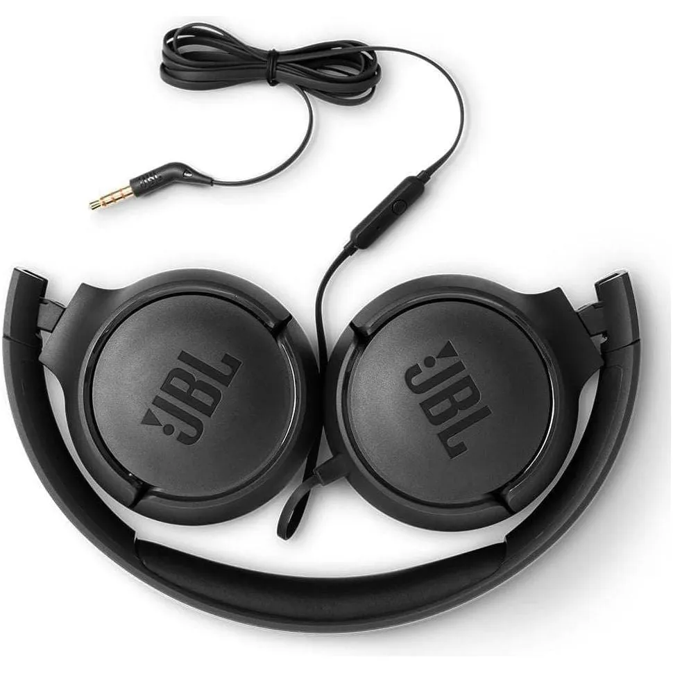 JBL T500 Over-Ear Headphones - Lightweight, Foldable, Pure Bass Sound, 1-Button Remote, Built-In Microphone, Black