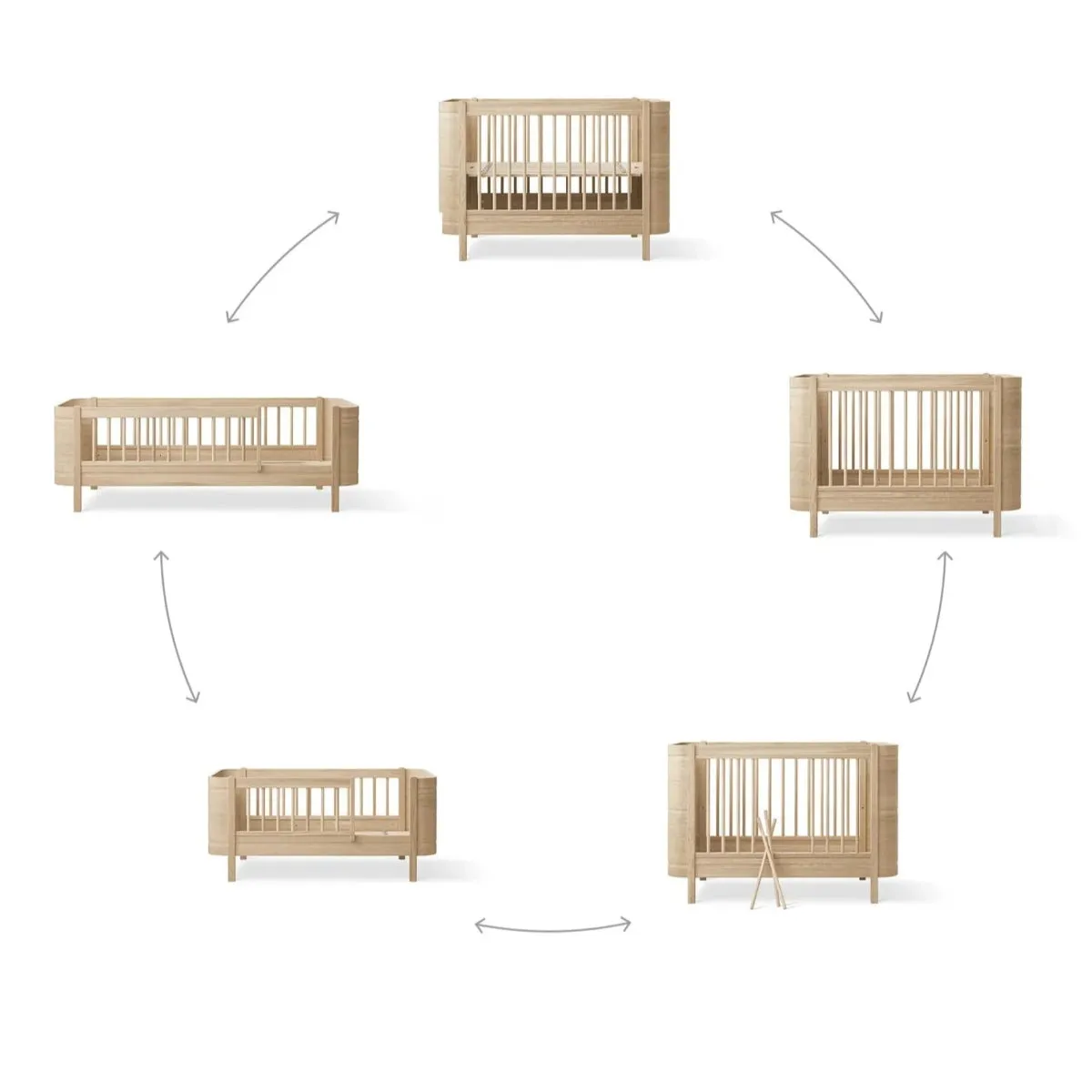 Lit Bébé Évolutif Wood Mini  Avec Kit Junior Inclus, Chêne