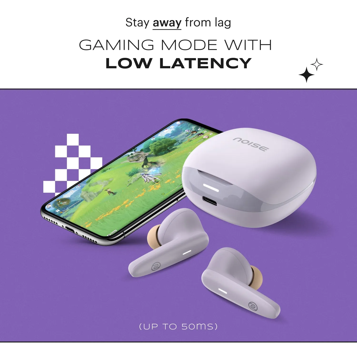 Noise Buds VS401 In-Ear Truly Wireless Earbuds with 50H of Playtime, Low Latency (up to 50ms), Quad Mic with ENC, Instacharge (10 min = 200 min), 10mm Driver, BT v5.3
