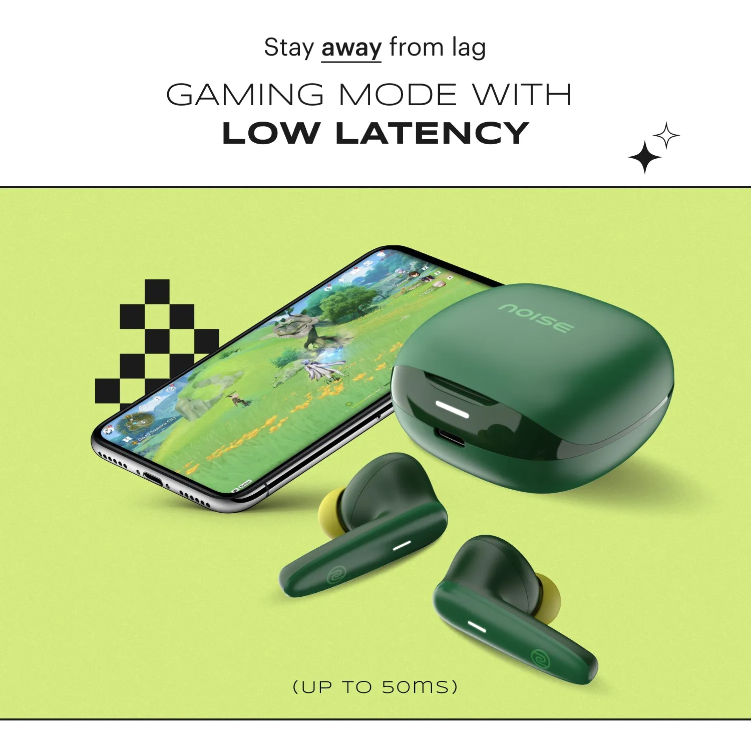Noise Buds VS401 In-Ear Truly Wireless Earbuds with 50H of Playtime, Low Latency (up to 50ms), Quad Mic with ENC, Instacharge (10 min = 200 min), 10mm Driver, BT v5.3