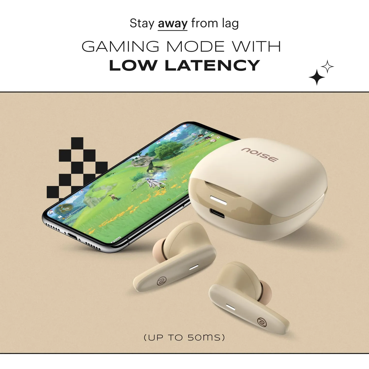 Noise Buds VS401 In-Ear Truly Wireless Earbuds with 50H of Playtime, Low Latency (up to 50ms), Quad Mic with ENC, Instacharge (10 min = 200 min), 10mm Driver, BT v5.3