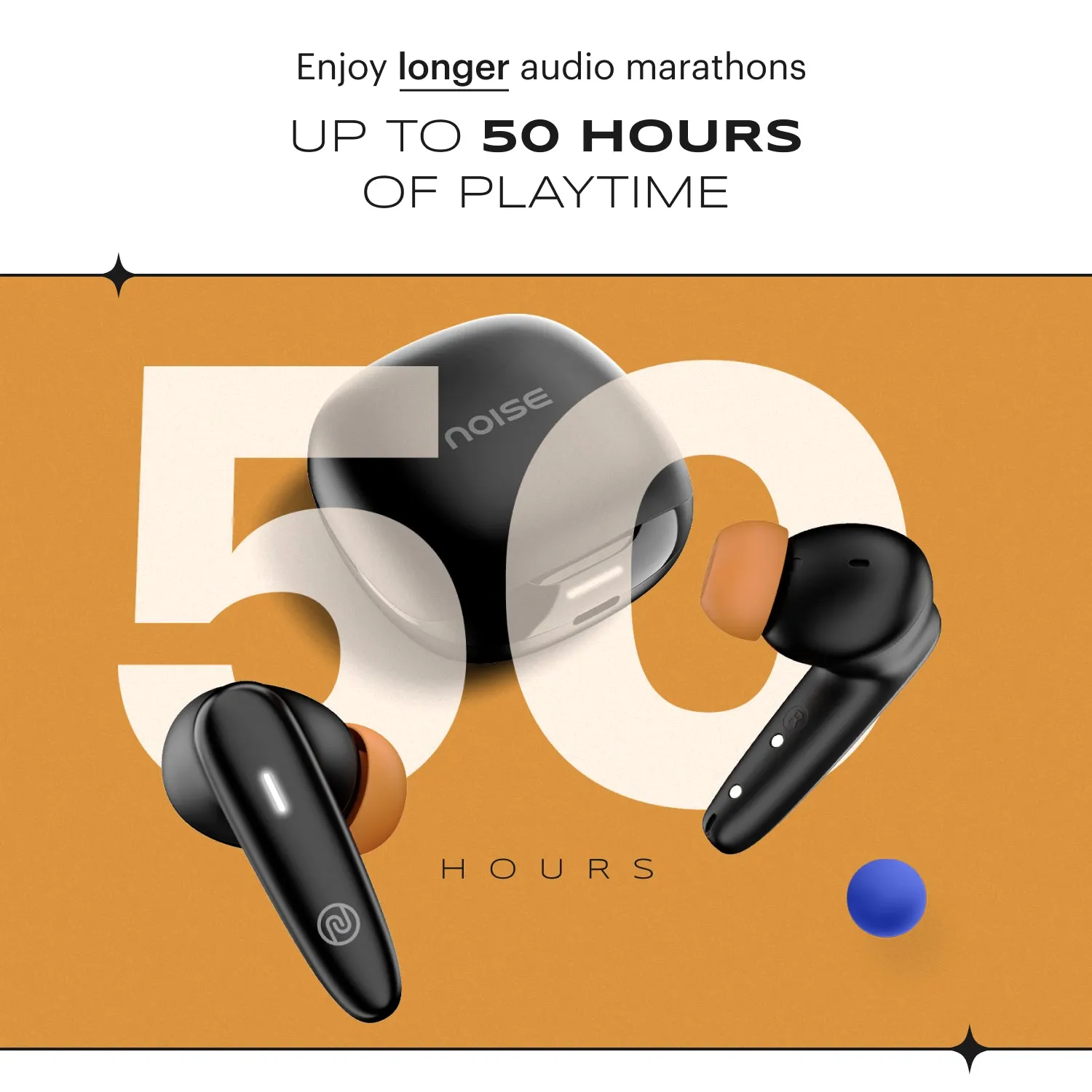 Noise Buds VS401 In-Ear Truly Wireless Earbuds with 50H of Playtime, Low Latency (up to 50ms), Quad Mic with ENC, Instacharge (10 min = 200 min), 10mm Driver, BT v5.3