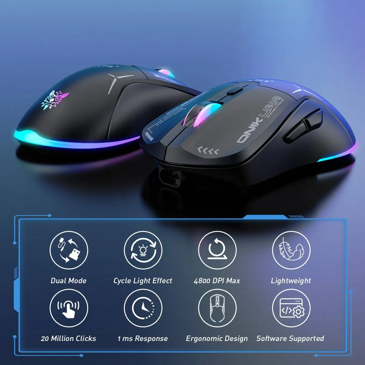 ONIKUMA CW917 Dual Mode Gaming Mouse RGB 4800DPI Wired   2.4GHz Wireless