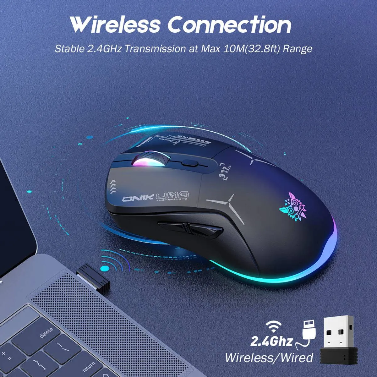 ONIKUMA CW917 Dual Mode Gaming Mouse RGB 4800DPI Wired   2.4GHz Wireless