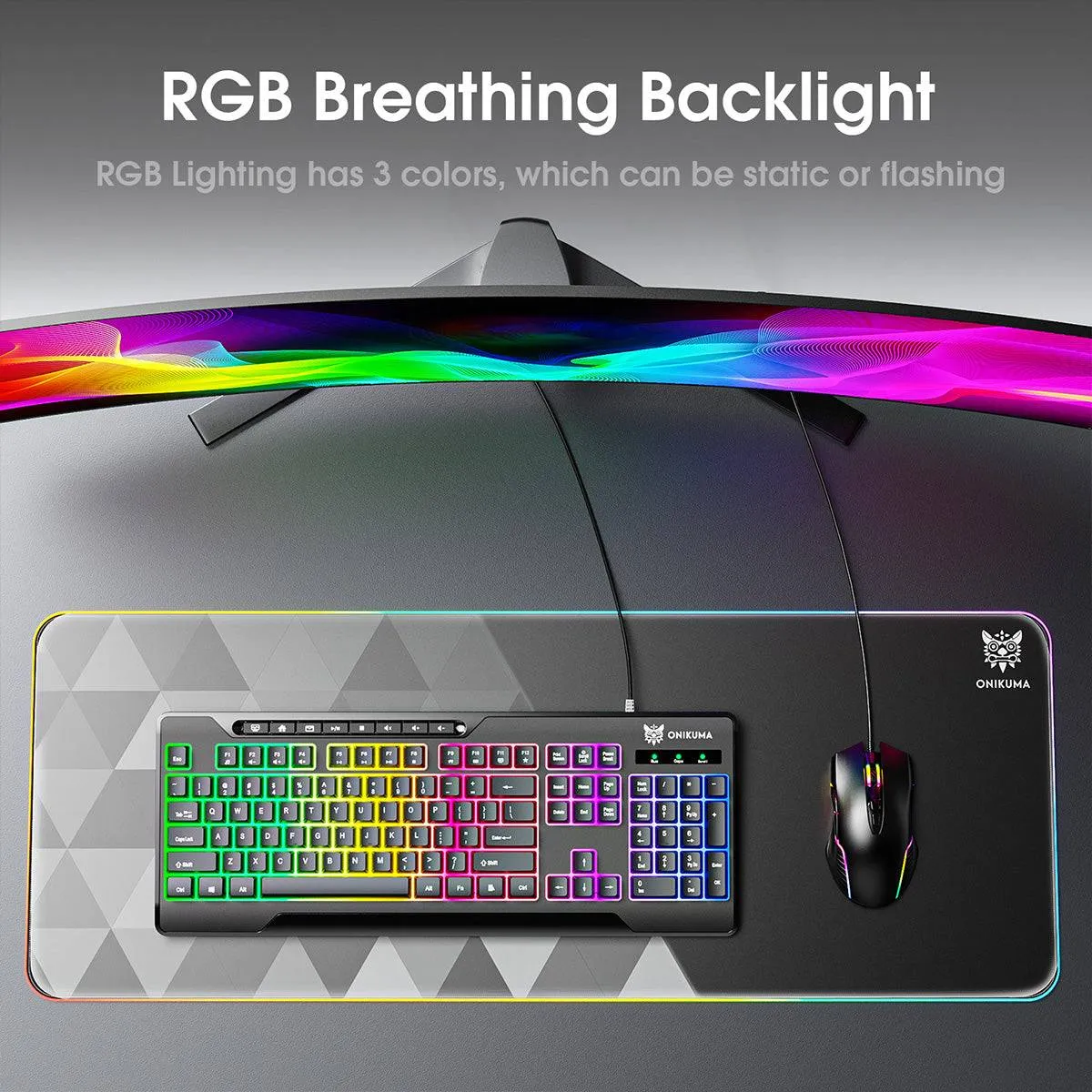 ONIKUMA G32 Wired Gaming Keyboard with RGB Backlit Matte Keycaps