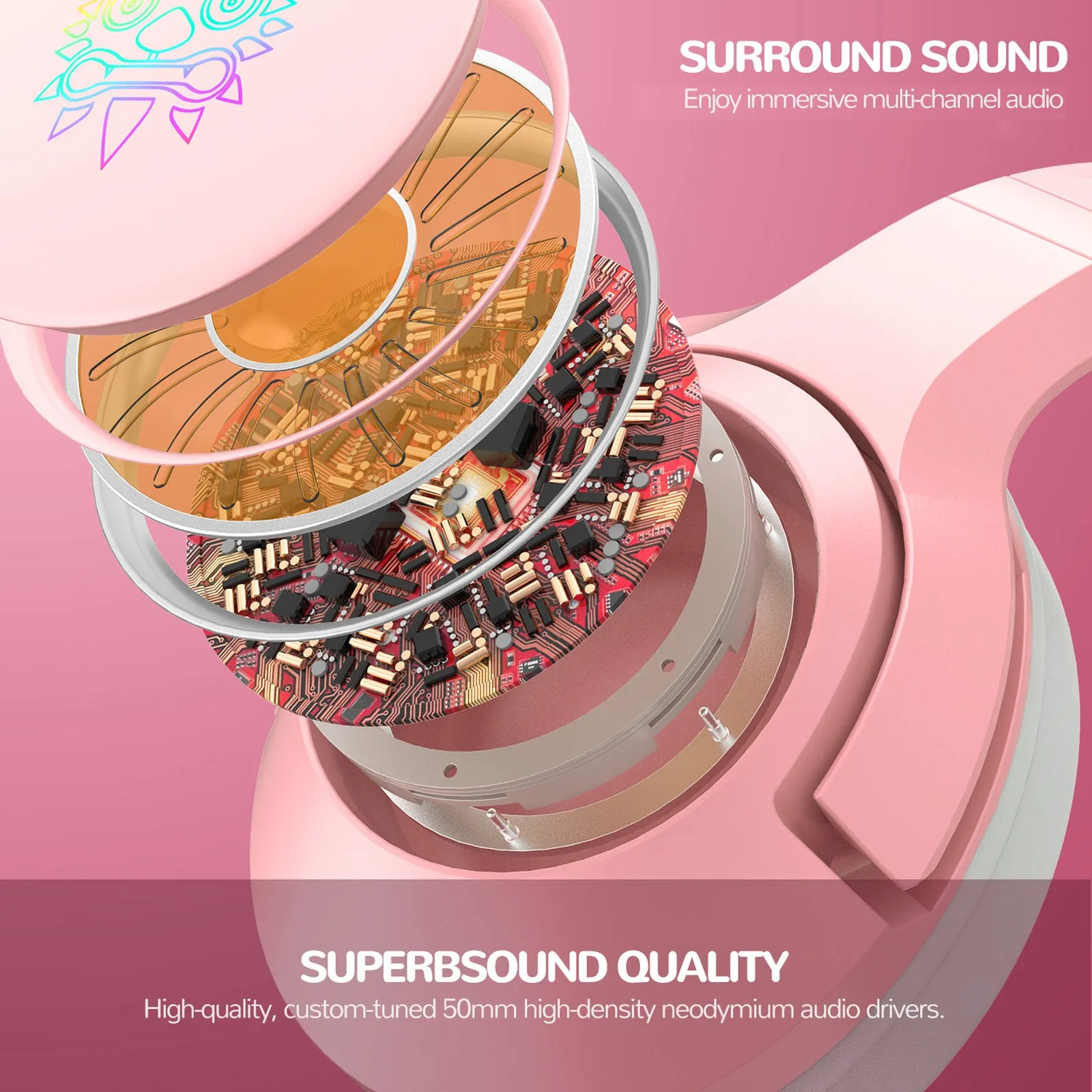 ONIKUMA K9 3.5mm Wired Gaming Headset - Removable Cat Ears