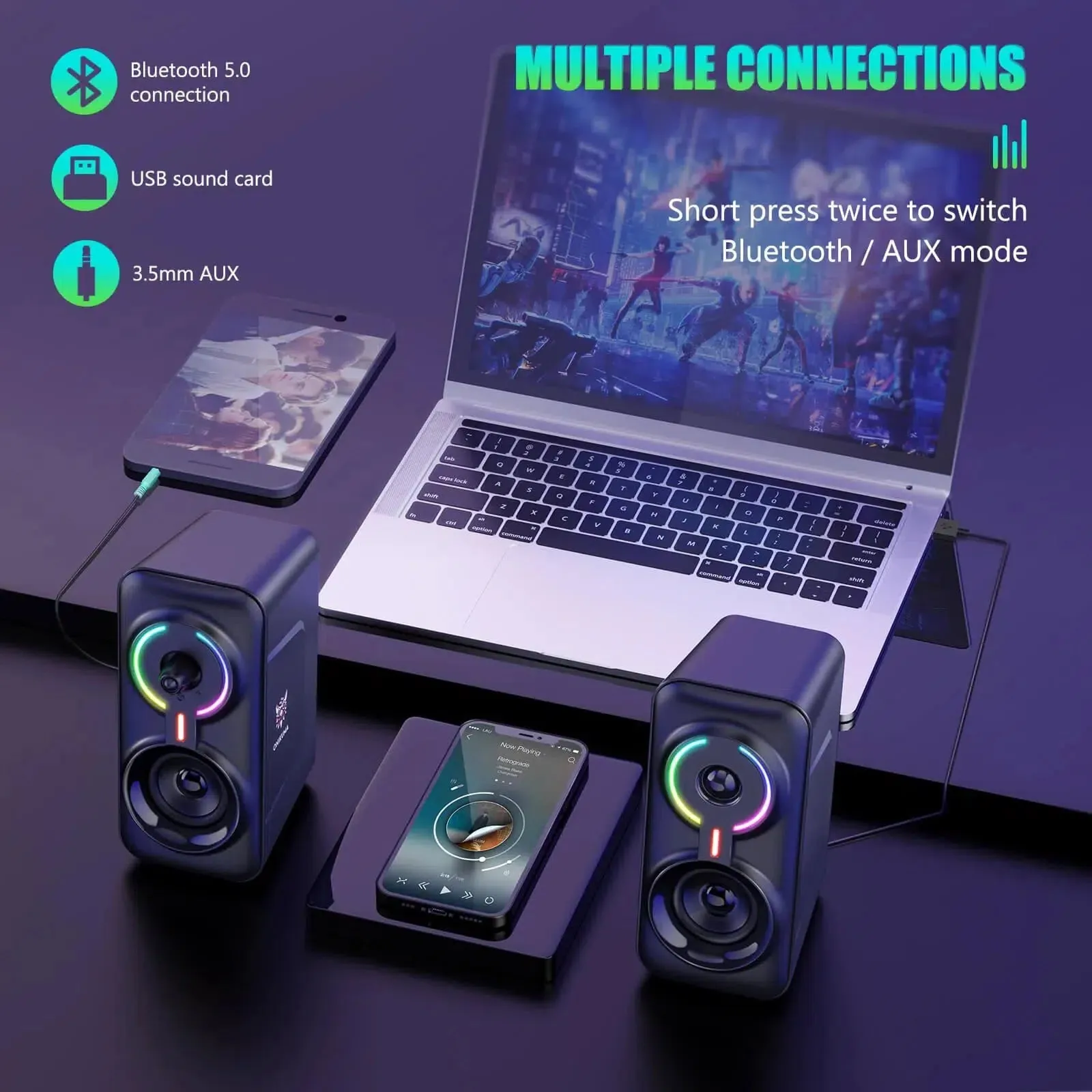 ONIKUMA L6 Multimedia Gaming Speaker with BT5.0 and AUX Mode