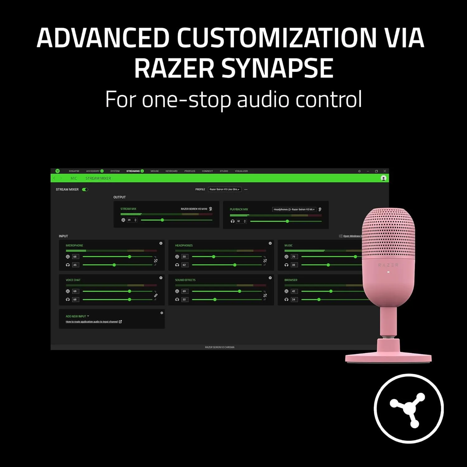 Razer Seiren V3 Mini Wired USB Gaming Ultra-Compact Condenser Microphone with Tap-to-Mute | Sensor with LED Indicator