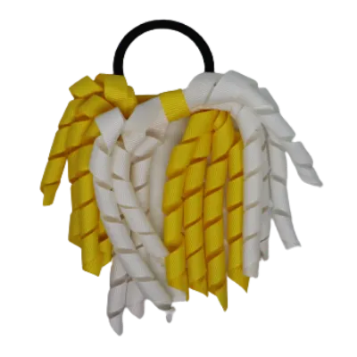 School Hair Accessories Short Curly Ponytail Streamer Hair Tie - Daffodil Yellow (28 colours options to pick from)