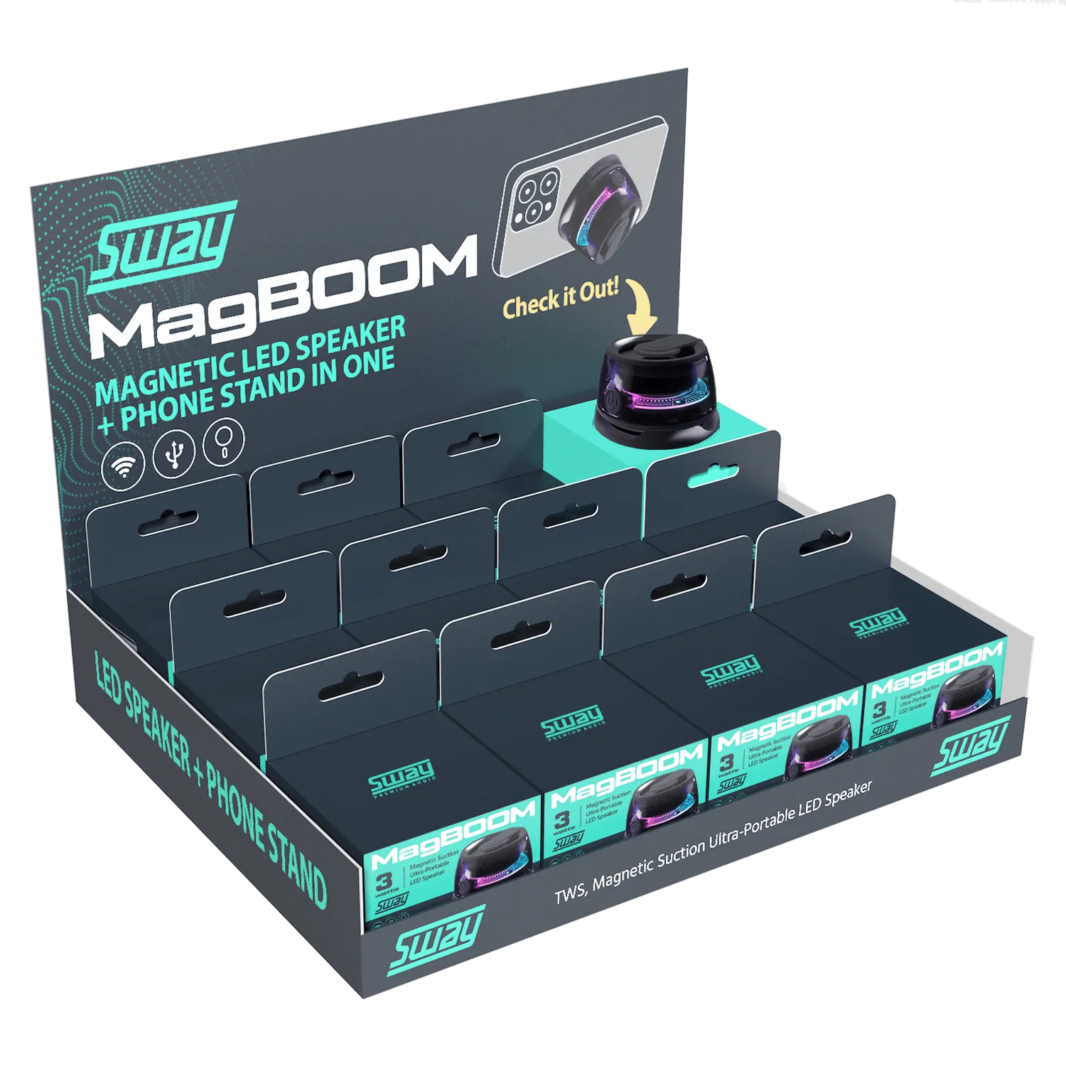 Sway Magboom Led Magnetic Bluetooth Speaker (12 Pack) Black