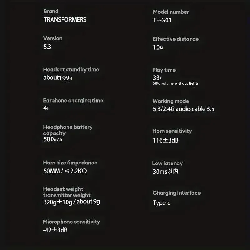 Transformers TF-G01 Wireless Headphones