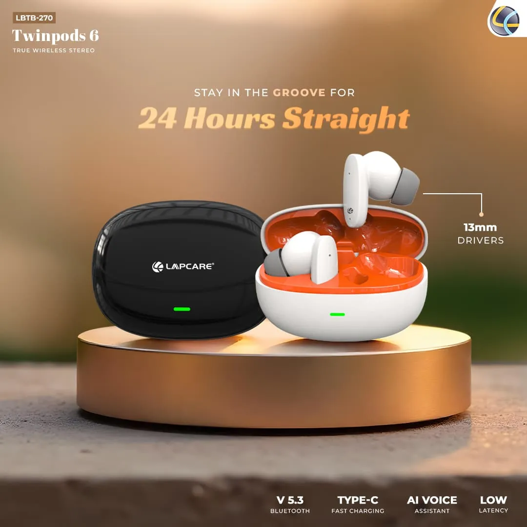 Twinbuds 6 Wireless Earbuds With Upto 24* Playtime& Low Latency- Black (LBTB-270)