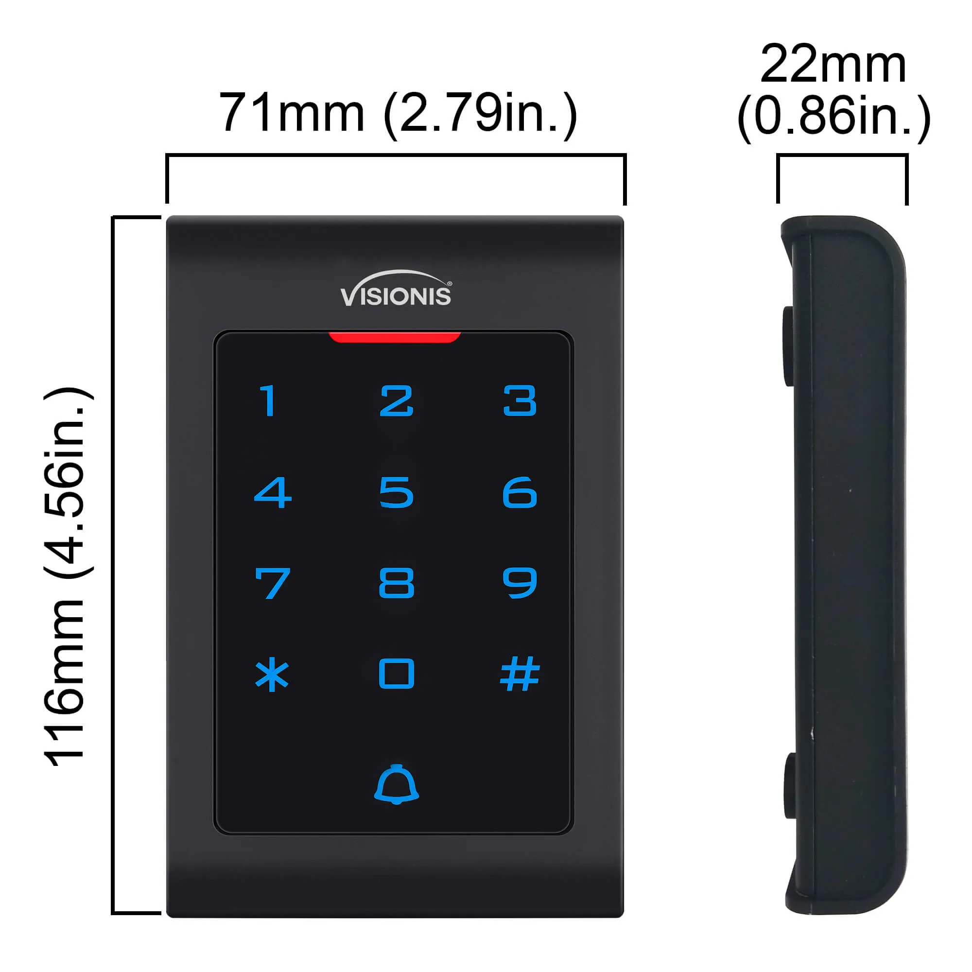 Visionis VIS-3002 - Access Control Indoor Only Digital Touch Keypad   Reader Standalone with Mini Controller, Wiegand 26, Standard Design, No Software, EM Cards, 1000 Users