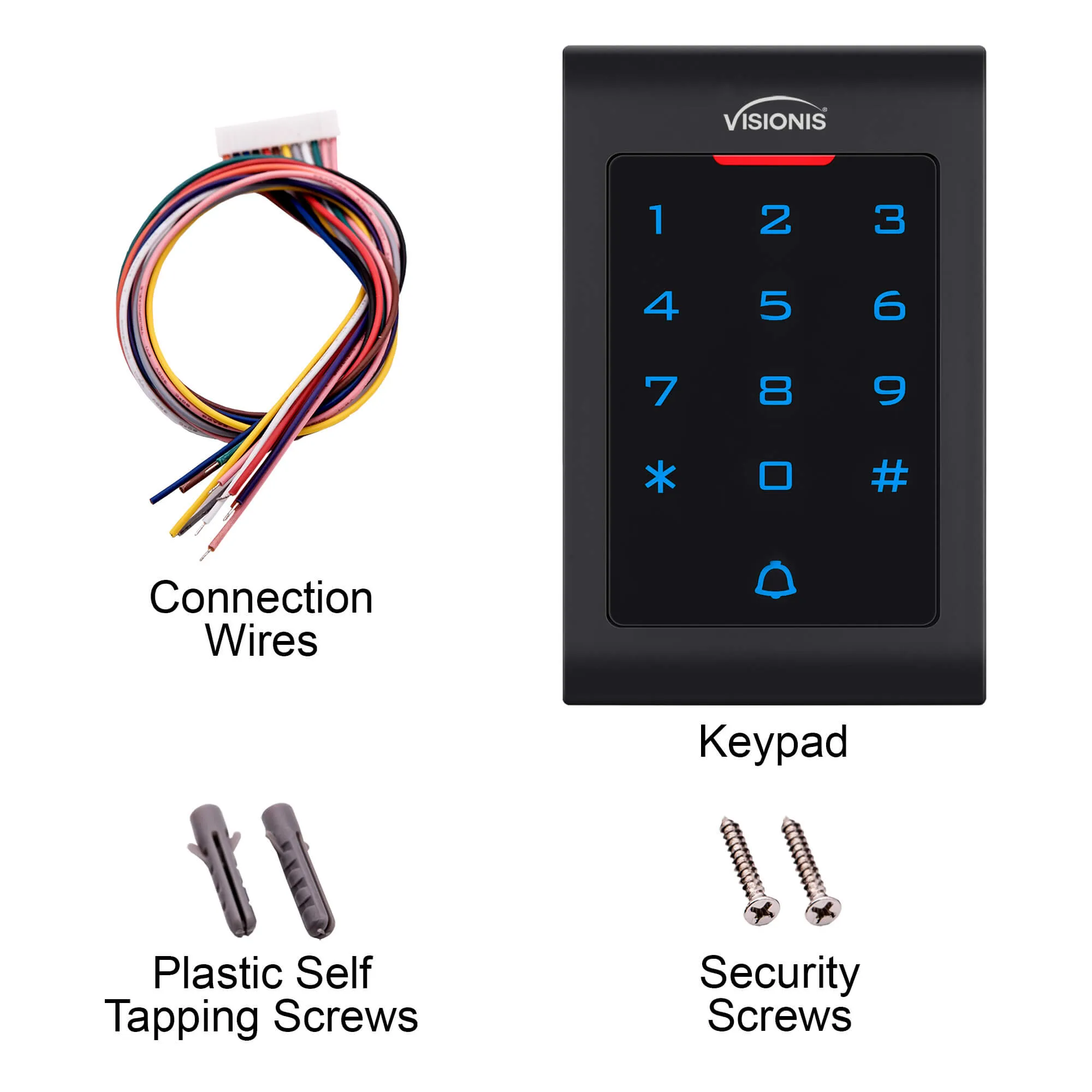 Visionis VIS-3002 - Access Control Indoor Only Digital Touch Keypad   Reader Standalone with Mini Controller, Wiegand 26, Standard Design, No Software, EM Cards, 1000 Users