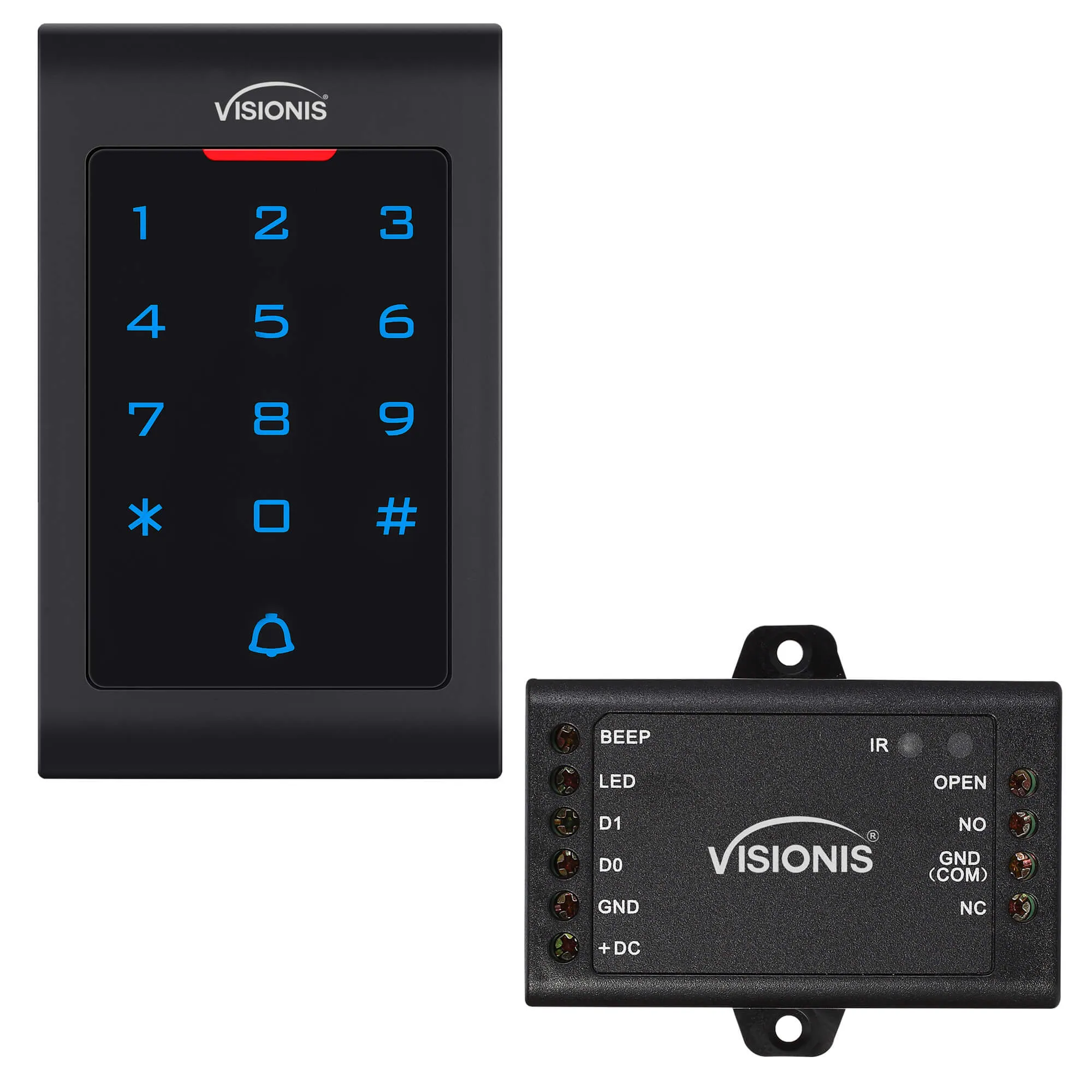 Visionis VIS-3002 - Access Control Indoor Only Digital Touch Keypad   Reader Standalone with Mini Controller, Wiegand 26, Standard Design, No Software, EM Cards, 1000 Users