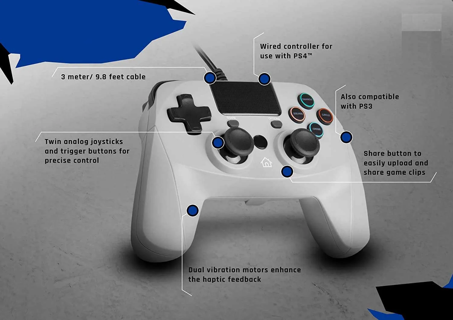 Wired PS4 Controller with 3M Cable BOLT AXTION