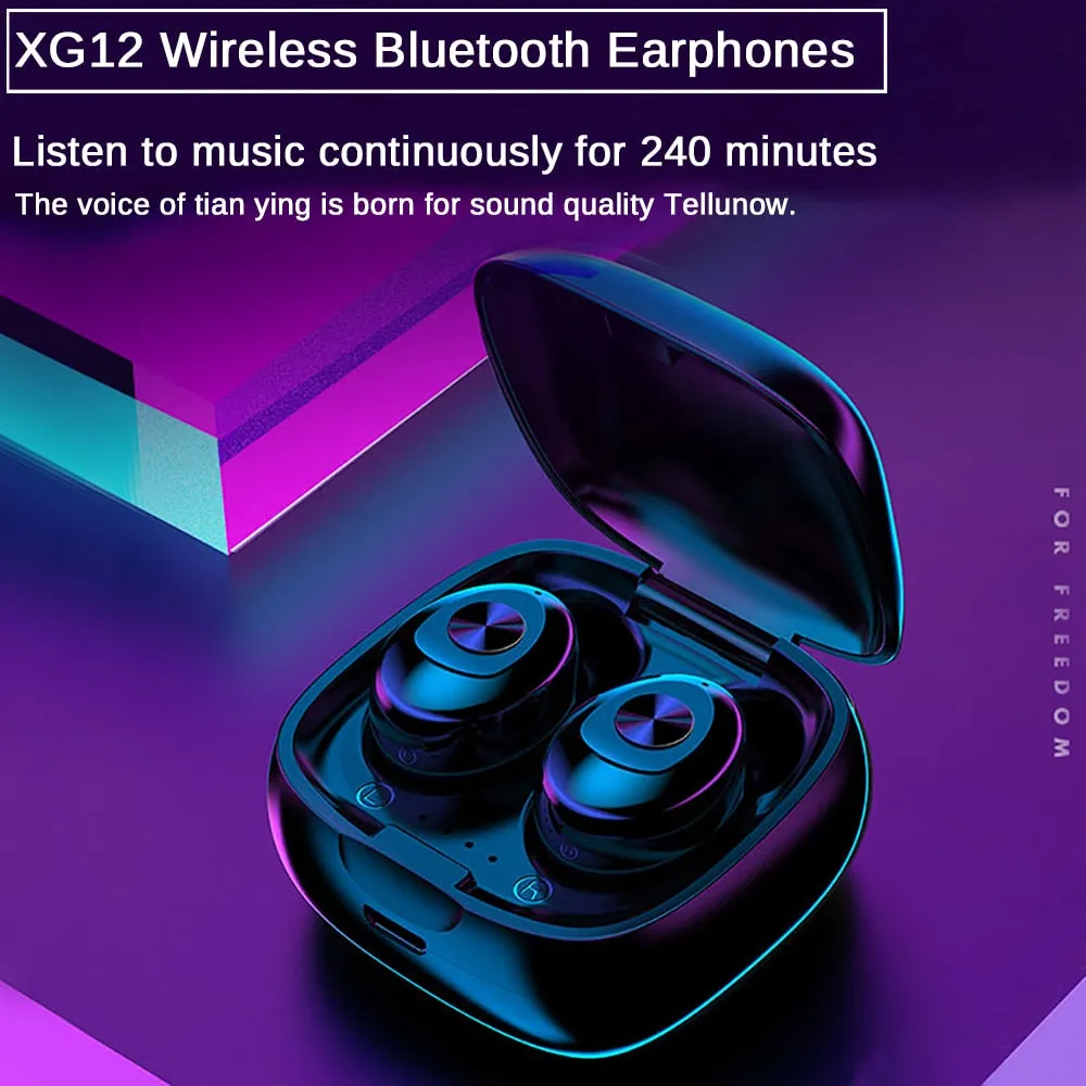 XG12 TWS Bluetooth 5.0 Earphone Stereo Wireless Earbus HIFI Sound Sport Earphones Handsfree Gaming Headset with Mic for Phone